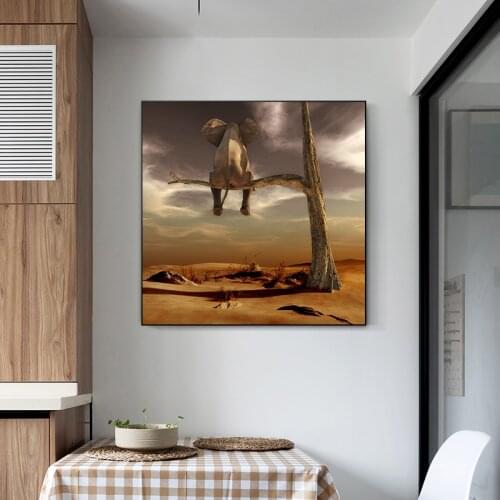 Funny Little Elephant on Tree Canvas Painting Modern Wall Art Animal Pictures Nordic Posters and Prints for Kids Room Home Decor