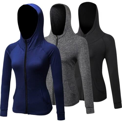Queshark Womens Running Jacket Autumn Winter Fitness Yoga Training Zipper Jacket Sports Hoodie Shirt Quick Dry Sportswear