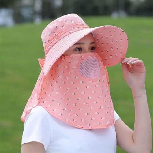 Women Summer Sun Hat Wide Brim UV Protection Visor Removable Outdoor Neck Face Flap Cap