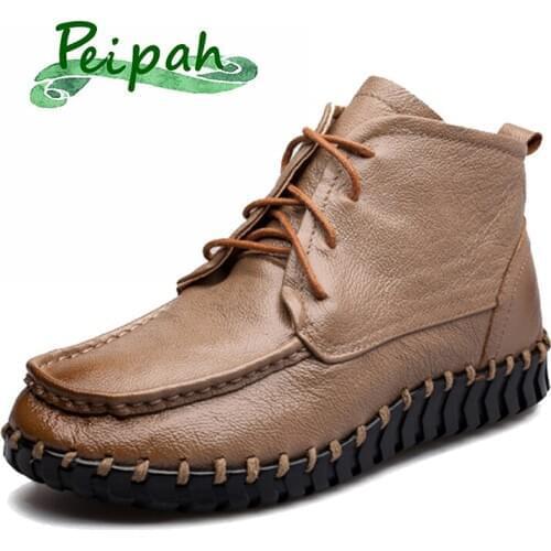 PEIPAH Hot Sell Retro Women Boots Genuine Leather SpringWinter Ankle Boots Cowhide Lace Up Flat Boot Martins Boots Botas Mujer