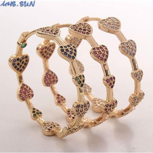 MHS.SUN New Mosaic Zircon Heart Earrings Fashion Women Hoop Earrings Gold/Silver Color Zirconia Earrings Luxury Jewelry 1Pair