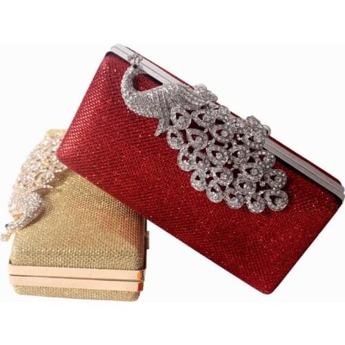 5 Colors Metal Peacock Hollow out Diamonds Women Day Clutches Handbags Evening Bags With Chain Shoulder Bags