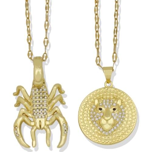 Stainless Steel Scorpion and Leopard Zirconia Micro Pave Pendant Necklace Animal New Fashion Jewelry Necklaces for Women Gift