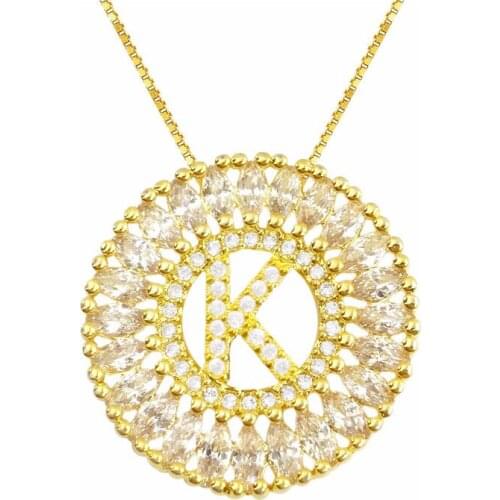 OMYFUN Female Necklace CZ Paved K Letter Chain Pendant Necklaces Fashion Party Accessory Luxury Mandala De Letra Collar Hot Sale