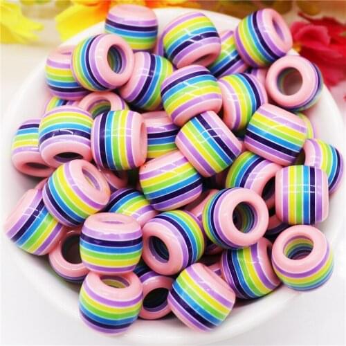 10Pcs Acrylic Rainbow Stripes Beads Colourful Big Hole Beads Charms for Women Girl Jewelry Making Bracelets Necklaces Key Chains