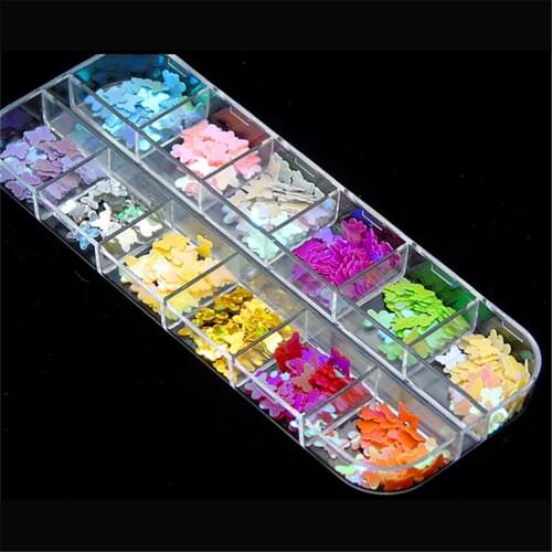 12pcs/box Butterfly Sequins Glitter DIY 3d Nail Art Decorations for Gel Nail Accessories Candy Color Flakes Eyeshadow Nail Tools