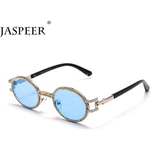 2021 Crystal Oval Sunglasses Women UV400 Round Retro Sun Glasses Men Steampunk Sunglass Shiny Luxury Diamond Eyewear