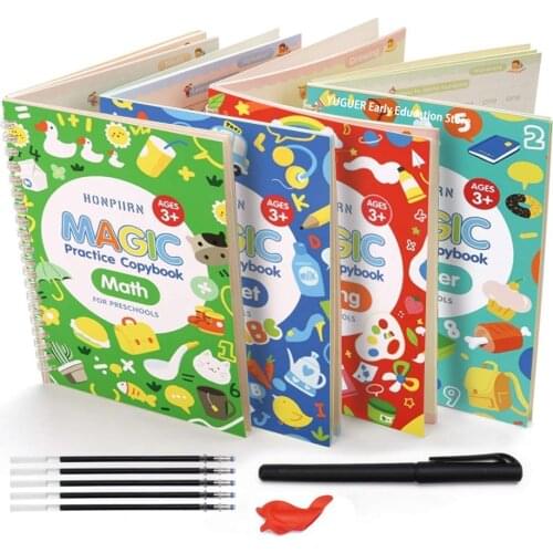 4 Books/Sets of Childrens School Copybook 3D Calligraphy Reusable Handwriting Practice Learn Writing English Magic Stationery