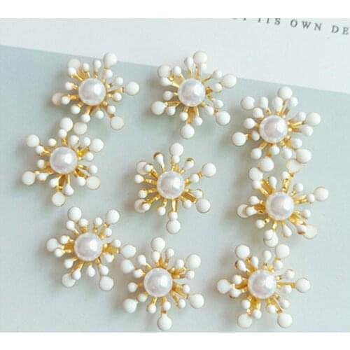50pcs 17*19mm Gold Pearl Flower Stamen Button Bead Frog For Kids Hair Ornament Scrapbooking Bride Headwear Accessory