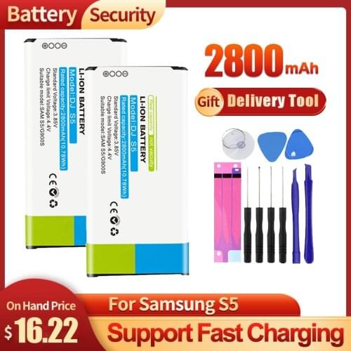 DEJI For SAMSUNG S5 Battery With NFC Real Capacity 2800mAh Internal Batarya Replacement With Free Tool G900S Sticker 0 Cycle