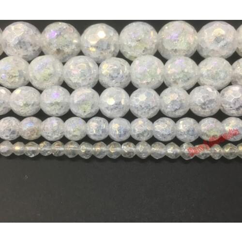 Natural Faceted AB Color Snow Cracked Crystal Stone Beads For Jewelry Making DIY Bracelet Necklace 4 6 8 10 12 14mm