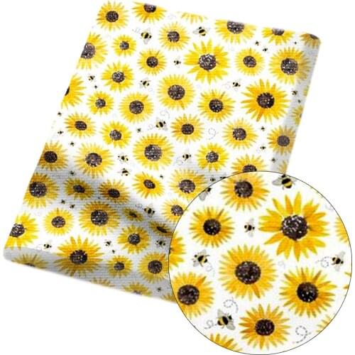 Cheer Bows 45*150cm 1pc Polyester Cotton Cloth Fabric Green Leaves Sunflower Printed Sheets DIY Craft Supplies Apparel Patchwork