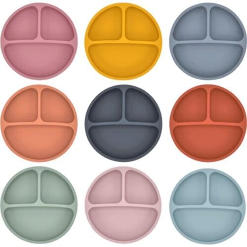 Baby Silicone Dishes Food Grade Silicone BPA-Free Baby Tableware Solid Compartment Plate Cute Children Toddle Training Dishes