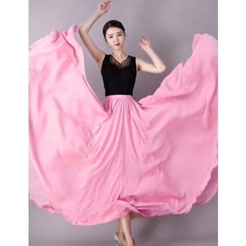 Elastic Waist Chiffon Long Skirte For Women 5 Colors Gypsy Skirts 720 Degree Pendulum Skirt Belly Dance Practice Costume Girls