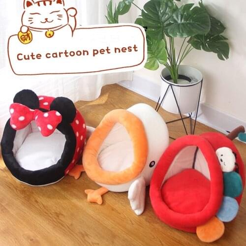Cartoon Cute Cat Litter House Soft Warm Pet House Kitten Puppy Kennel Semi-enclosed Pet Bed for Puppy Cat Supplies Accessories