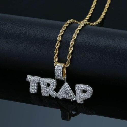 European and American letters TRAP music style personality pendants micro-studded zircon hiphop mens necklace