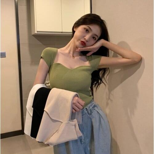 Hot Sale Special Design Square Neck Sexy Knitwear Slim Strapless Women Thin Sweater High Quality