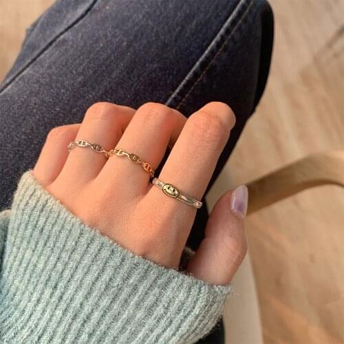 Teen Girls Smiley Face Rings For Women Opening Adjustable Hip-hop Retro Fashion Trendy Student Friendship Gifts Jewelry BOYULIGE