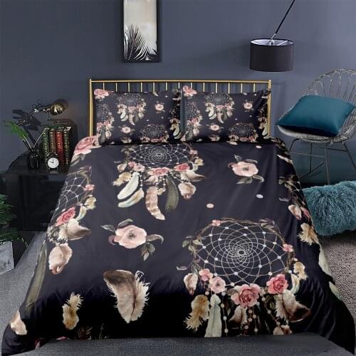 Boho Flower Quilt Duvet Cover Set With Pillowcase Single Double King Queen Size Psychedelic Bohemia Black Bedding Sets