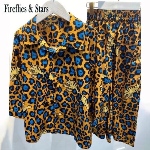 Spring Autumn Girls 2 Pcs Set Baby Blouse + Wide Leg Pants Kids Suits Children Streetwear Clothes New Leopard Print 3 To 14 Yrs