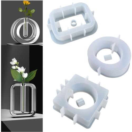 Square Round Flowerpot Casting Hydroponic Container Epoxy Resin Mold Crystal Resin Tray Mold Flower Vase Silicone Molds