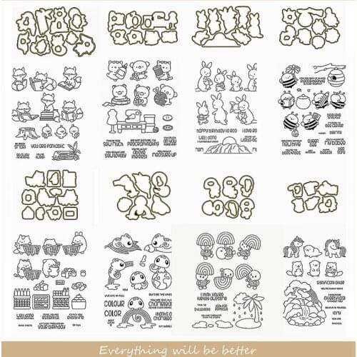 Cartoons Rabbit Beer Pig Fox Mix Cute Animals Rainbow Metal Cutting Dies Match Clear Silicone Stamps Make Cards Scrapbook Craft