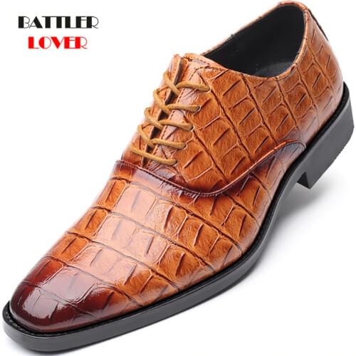 2019 Men Formal Shoes Office Social Designer Mens Crocodile Genuine Leather Wedding Luxury Elegant Male Business Dress Shoes