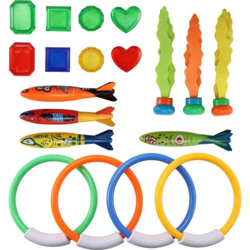 19pcs Diving Game Toys Set Underwater Swimming Colorful Toy Diving Rings Torpedo Treasures Dive Training Gift for Kids Summer