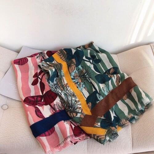 2019 Newest Cotton Leaf Print Frayed Scarves Shawls Wrap Women Long Floral Trendy Muffler Scarf Hijab Headband Free Shipping