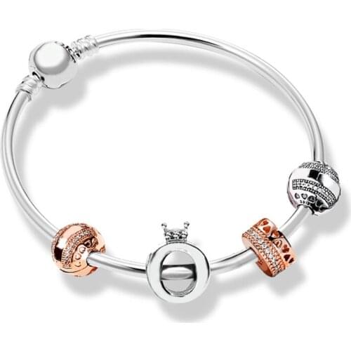 NEW 100% 925 Sterling Silver Elegant Charm ZT0141 Bracelet Stringed Gift Set Original Fashion Elegant Jewelry Charming Gift