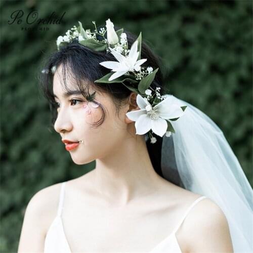 PEORCHID Crowns for Women Headpiece Wedding Hair Accessories Bridesmaids Flower Headband Wreath Bridal Hairbands Party Garland