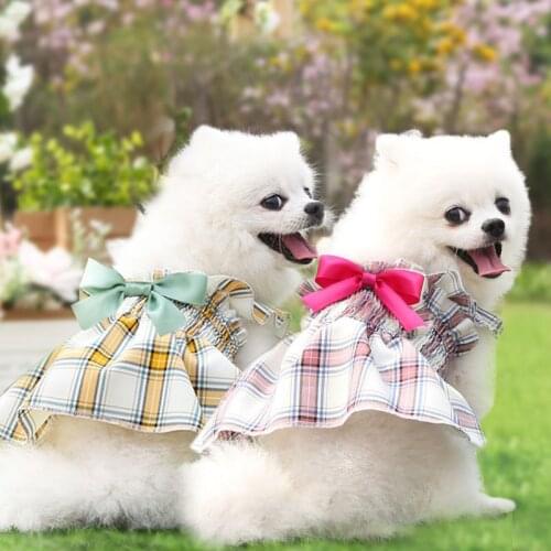 Pleated Plaid Pet Skirt Summer Pet Dog Dress Tutu Skirt Wedding Dog Dress Pet Princess Dresses Cute Sweet Soft Princess Skirt