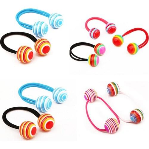 Striped Ball Elastic Rope Hair Ties Ponytail Holder Head Band Hairbands Baby Girls Floral Plastic Viscose