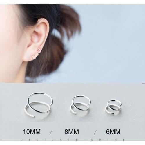 PONYKISS 100% 925 Sterling Silver Fashion Double Circle Hoop Earrings Party Simple Creative Accessory Girls Friendship Chic Gift