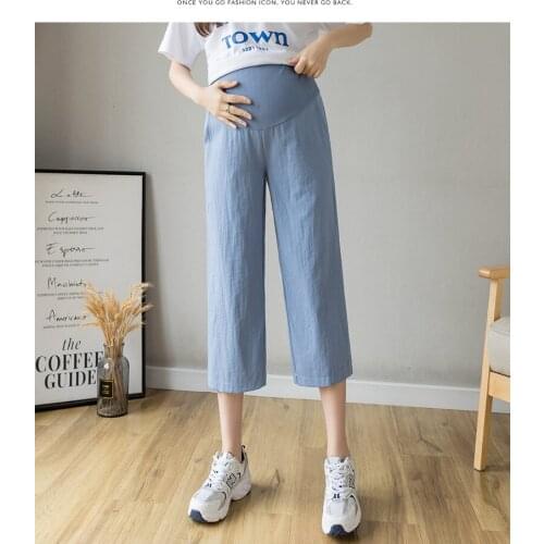 Maternity wide-leg pants Loose cotton and linen cropped pants Thin casual adjustable leggings
