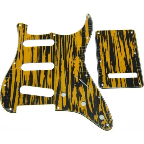 ST Pickguard Black/Yellow Wicker w/ Parchment Pickup Covers,Knobs,Switch Tip
