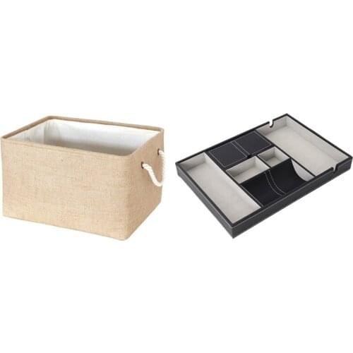 Valet Tray for Men, EDC Tray, Nightstand Organizer & Collapsible Sturdy Cationic Fabric Storage Basket 41X33X25.5cm