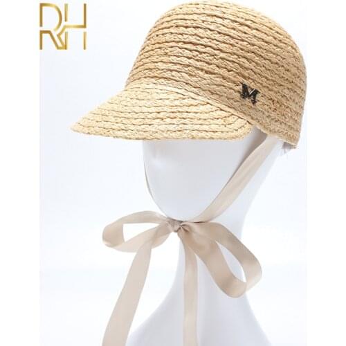 RH High Quality Sun Straw Raffia Belt Baseball Hats For Women Girls Beach Visor Caps Wholesale In Fashion Style