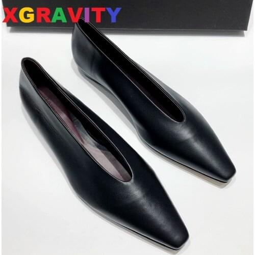XGRAVITY European American Fashion V Cut Elegant Women Shoes Fashion Womans Flats Genuine Leather Ladies Shoes Casual Shoesc322