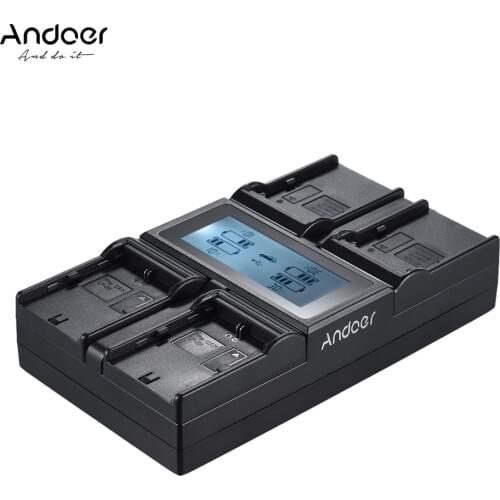 Andoer LP-E6 LP-E6N NP-F970 4-Channel Digital Camera Battery Charger LCD for Canon 6D 7DII 80D 5D Serie Sony NP-F550 F750 etc