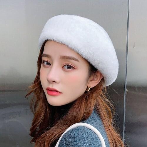 Winter Women Berets Simple Style Painter Hat Imitation Mink Keep Warm Soft Plush Outdoor Fashion Female Caps