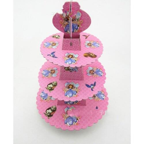1pcs/set Sofia Princess Baby Shower Girl Birthday Party Decorations Supplies 3 Tier Cardboard Cupcake Stand 24 Cupcakes