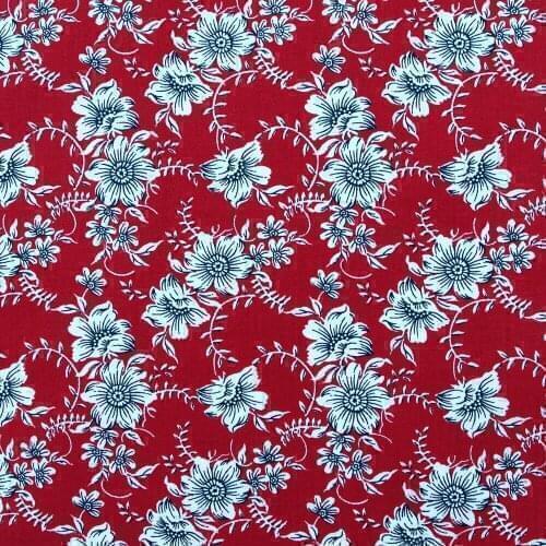 1 Yard Cotton Poplin Fabric for Sewing Patchwork, Dress, Cloth, Bedding -Flowers and vine on Red background (width=140cm)