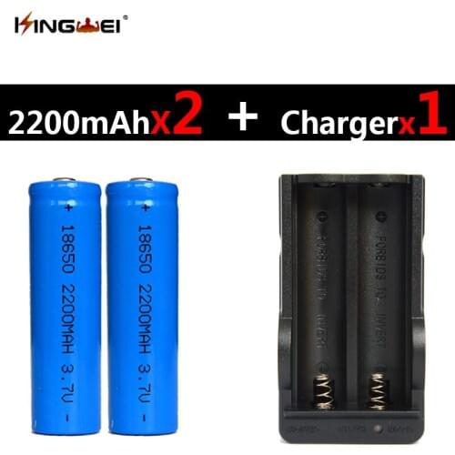 KingWei 2Pcs 18650 battery 3.7v 2200mAh rechargeable Li-ion battery +one charger for flashlight double charger EU/US plug