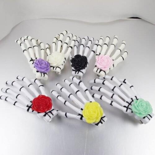 24pcs Free Shipping Fashion Rose Flower skeleton claws skull hand hair clip Zombie Punk Horror hairwear hairpin bobby pin