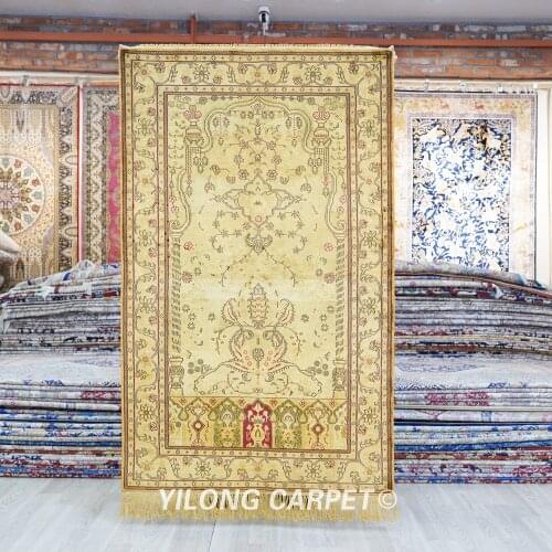 YILONG 3'x5' Antique handmade silk area tree carpet hand knotted golden oriental rugs (YHW35GAB3x5)