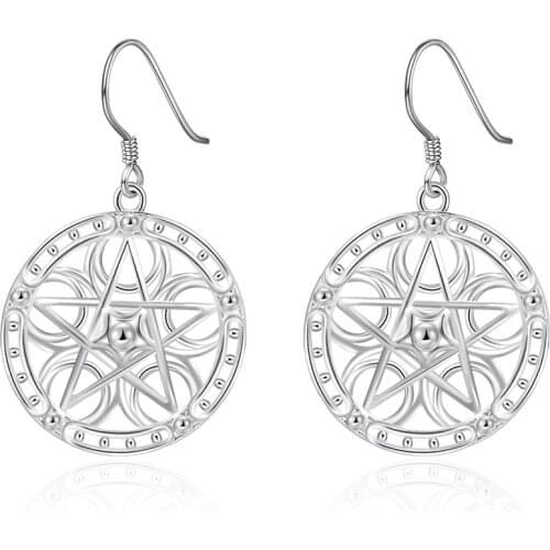 AGTEFFER 925 Sterling Silver Round Star Pendant Earring For Women Wedding Engagement Party Fashion Jewelry