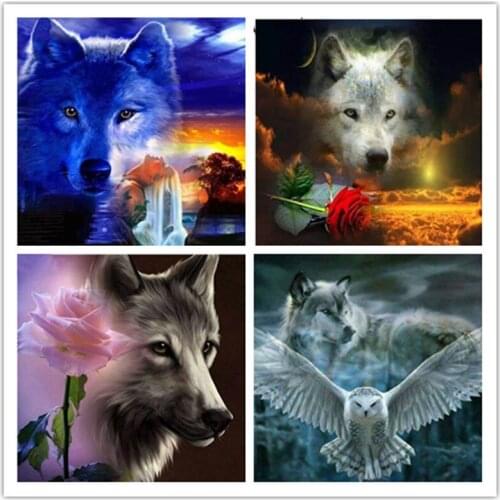 NEW The Wolf and the flower diamond painting cross stitch diamond mosaic square/round beads crafts home decor diamond embroidery