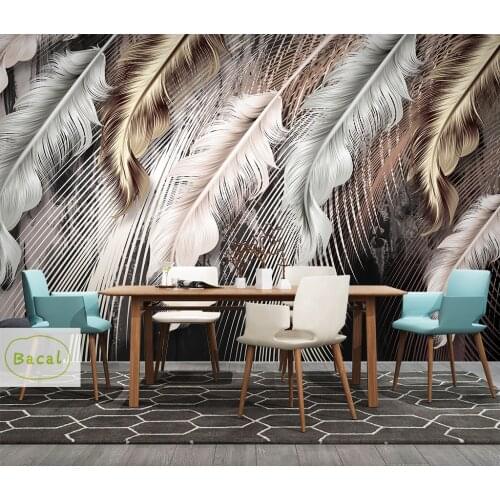Bacal Custom 3D Nordic Minimalism Gold luxury Feather Mural Modern Abstract Art Wallpaper Wall Fresco Living Room Wall Paper