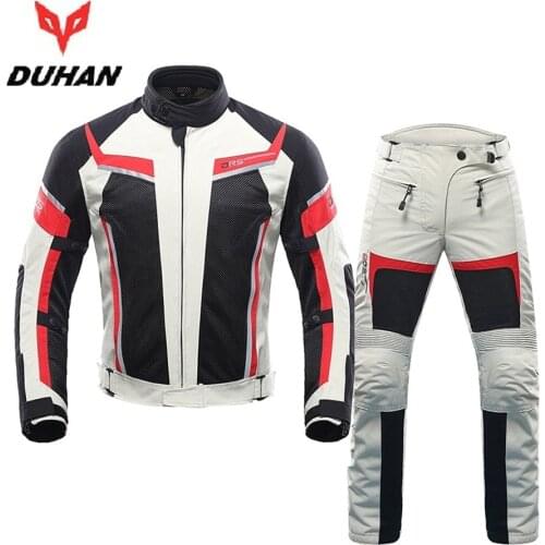 Free shipping 1Set Summer Mesh Motorbike Reflective Racing Jackets Breathable Fabric Motorcycle Jacket and Pants With 7pcs pads